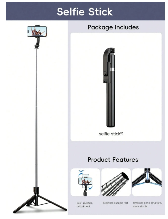 1.7M Bluetooth Selfie Stick & Tripod with LED Light