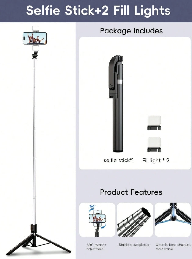 1.7M Bluetooth Selfie Stick & Tripod with LED Light