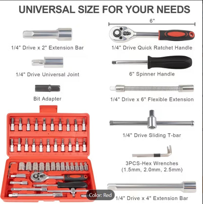 46-Piece Socket Wrench & Bit Set with Carry Case