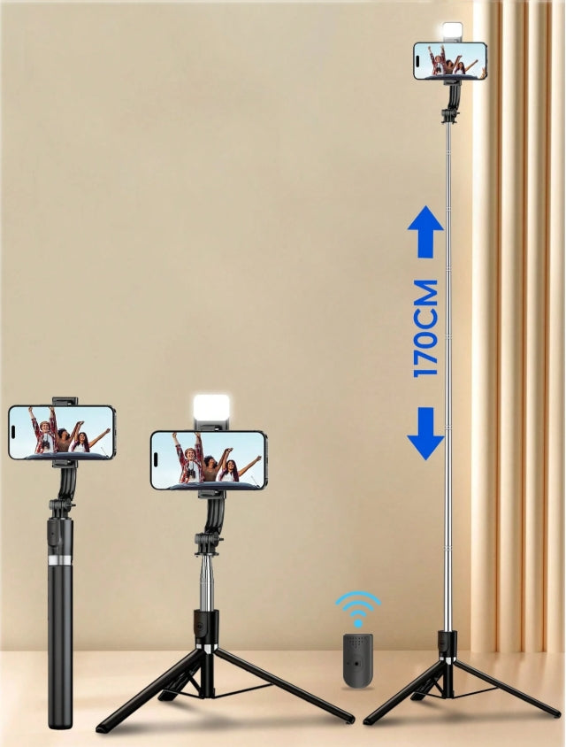 1.7M Bluetooth Selfie Stick & Tripod with LED Light