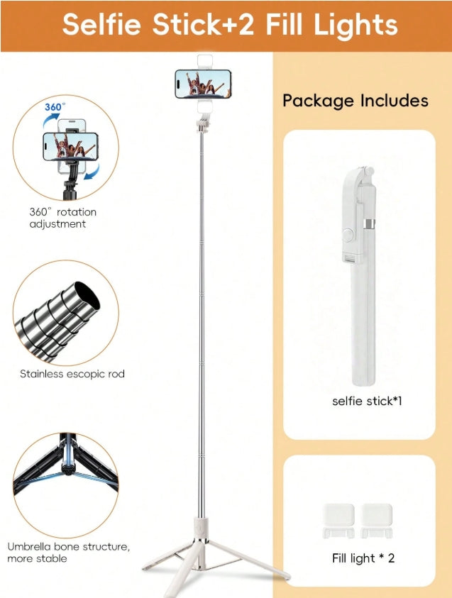 1.7M Bluetooth Selfie Stick & Tripod with LED Light