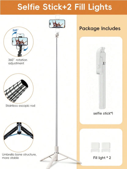 1.7M Bluetooth Selfie Stick & Tripod with LED Light