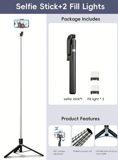 1.7M Bluetooth Selfie Stick & Tripod with LED Light