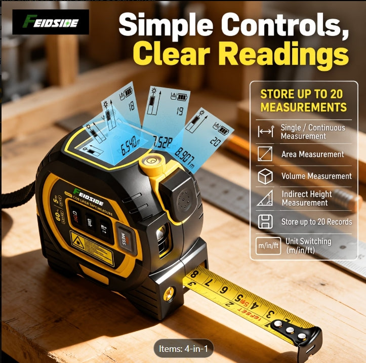 4-in-1 Digital Laser Tape Measure