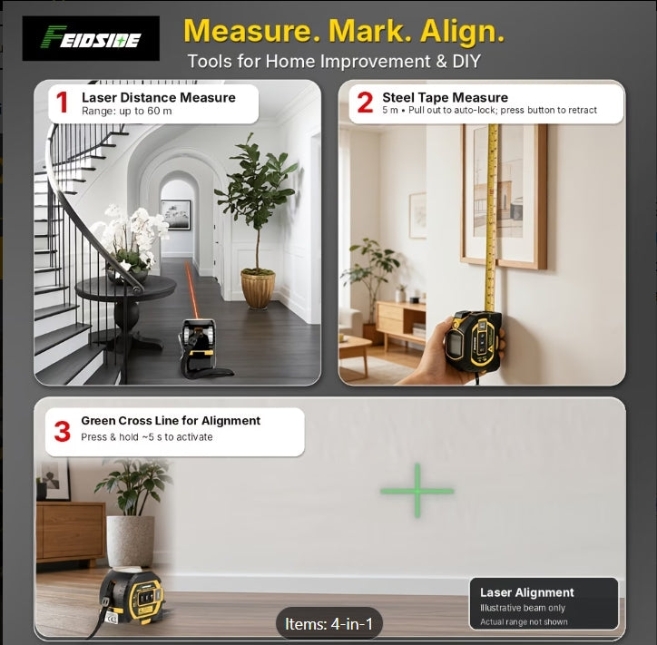 4-in-1 Digital Laser Tape Measure