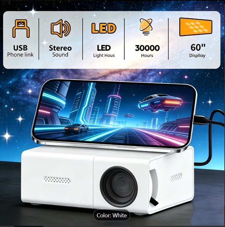 Portable Mini Projector with Speaker & Remote Control