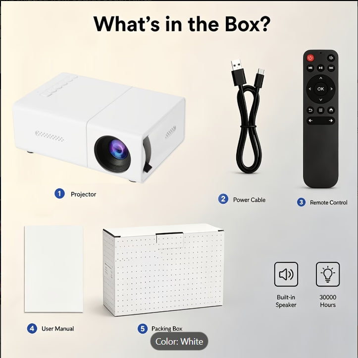 Portable Mini Projector with Speaker & Remote Control